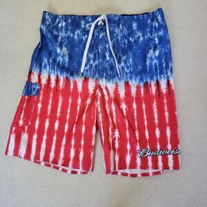 NWT Budweiser Size 36 Tie Dye Drawstring Board Shorts Swim Trunks Pocket